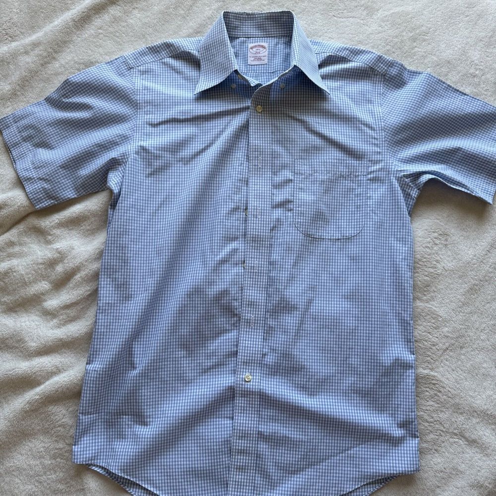 Brooks Brothers 346 Blue And White Checkered Short Sleeve Button Up‎ 14.5